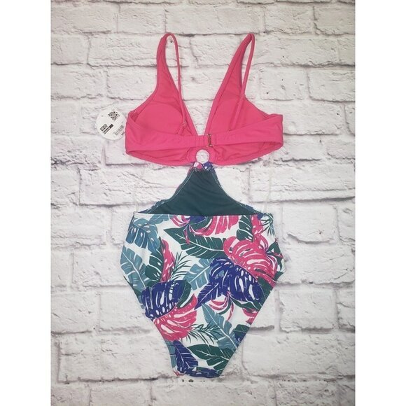 NEW Decree Women's Size XS One-Piece Cut Out Tropical Print Swimsuit - Picture 2 of 3